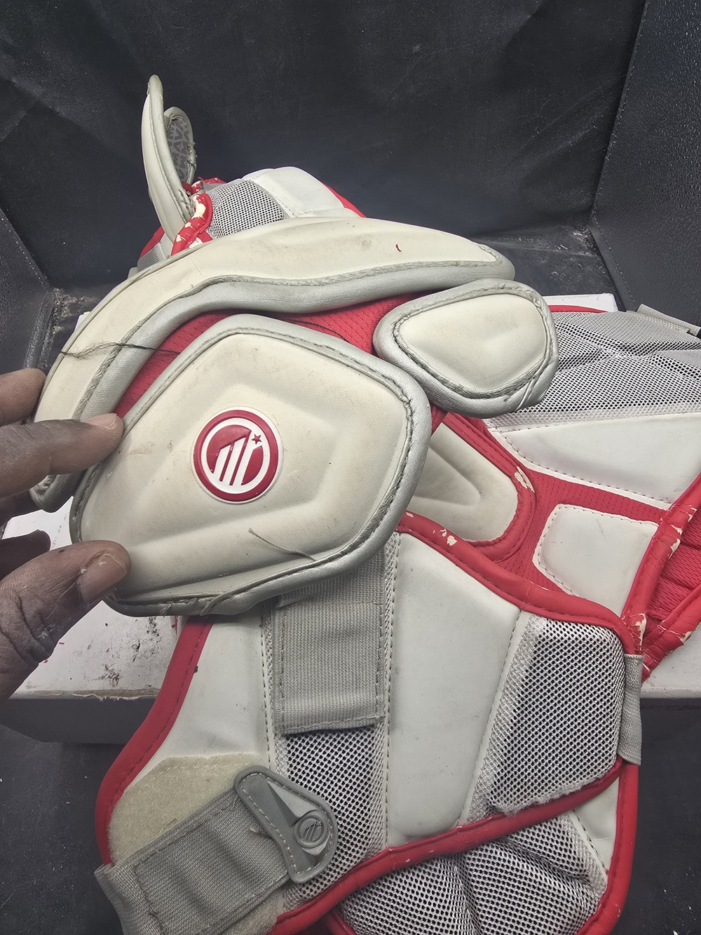 White and Red Men’s Protective Sports Gear Shoulder Pad